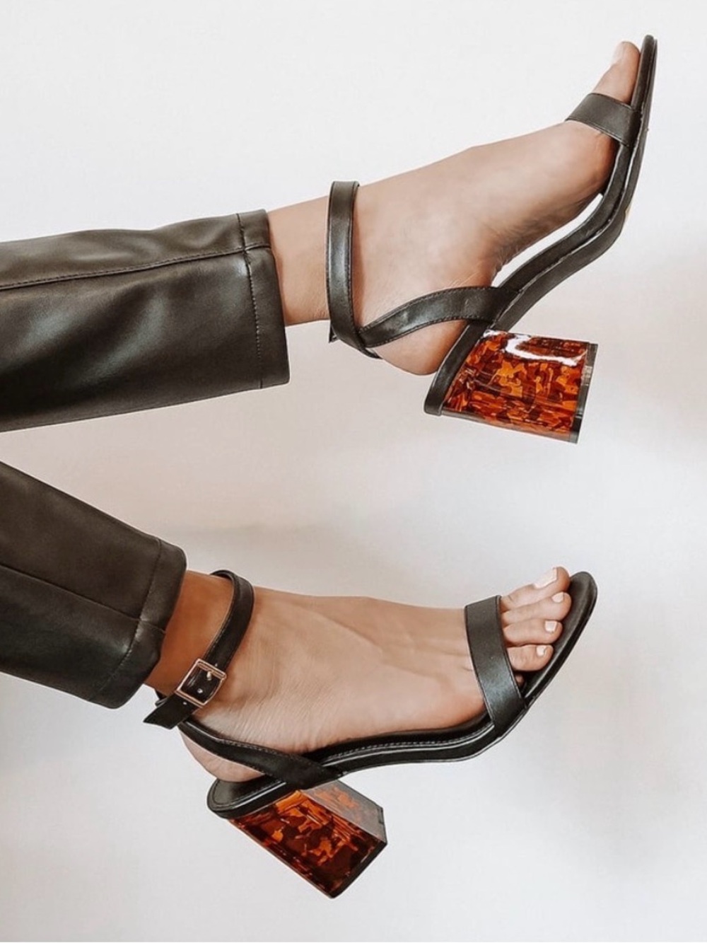 Lulus Black Strappy Sandals with Tortoiseshell Block Heel